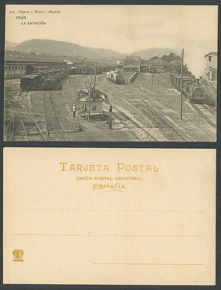 Spain Old Postcard Irùn Irun Estacion Railway Station Locomotive Train Railroads