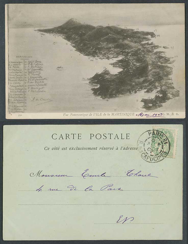 Martinique MAP 1902 Old UB Postcard Vue Panoramique de la l'Ile de la Martinique