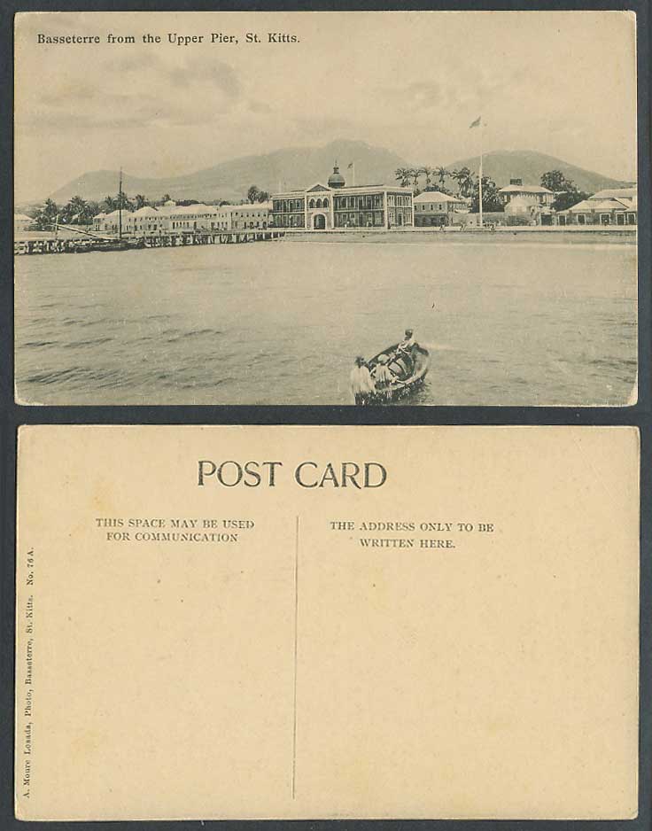 St. Kitts Old Postcard Basseterre from The Upper Pier, Panorama Boats Palm Trees