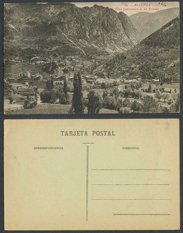Andorra Old Postcard Vista Panoramica de les Escaldes, Panorama Valley Mountains