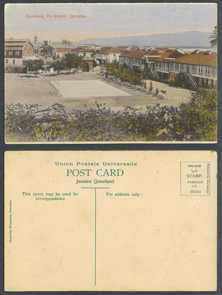 Jamaica Old Colour Postcard Military, Garrison Pt. Royal, Tennis Court, Panorama