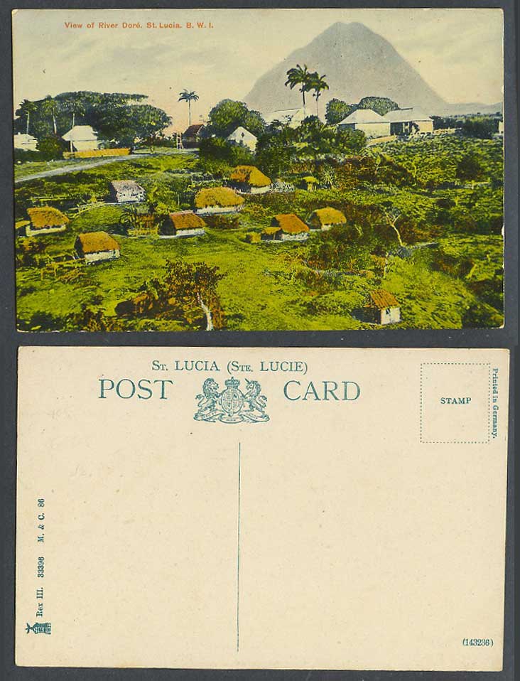 Saint St. Lucia Old Colour Postcard River Dorée Dore, Native Houses Mountain BWI