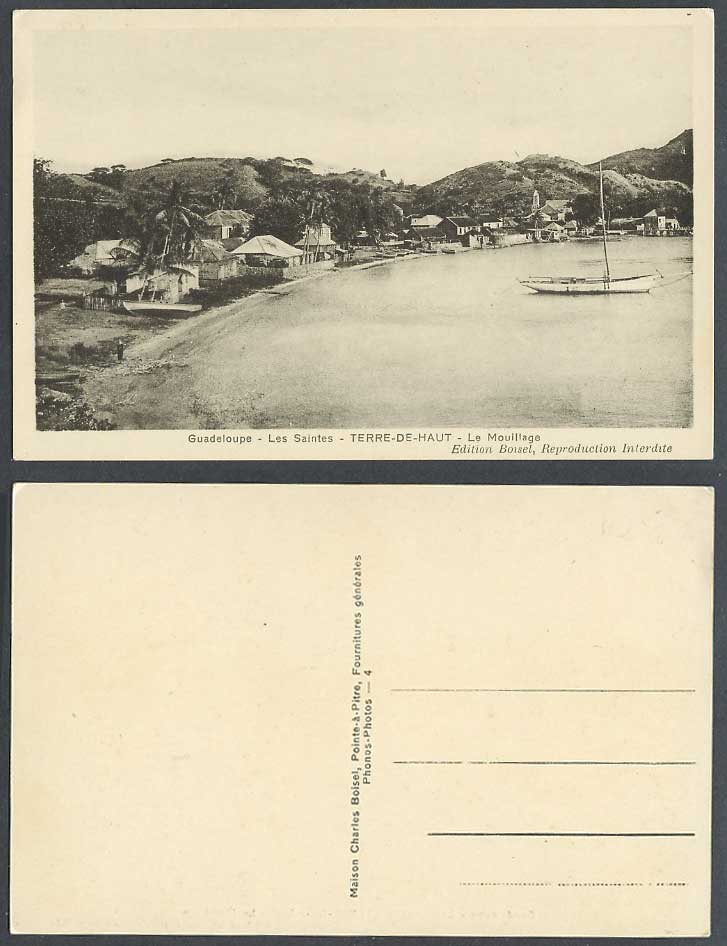 Guadeloupe Old Postcard Les Saintes Terre-de-Haut Le Mouillage, Boat Hills Palms