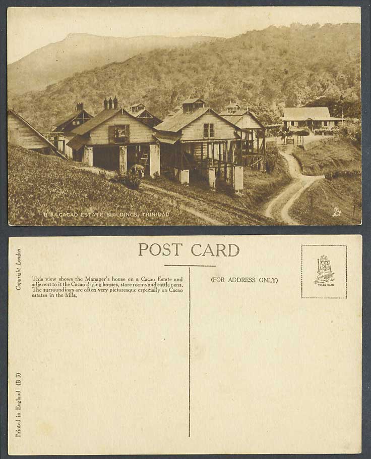Trinidad Old Postcard Cacao Estate Manager's House Drying Store Room Cattle Pens