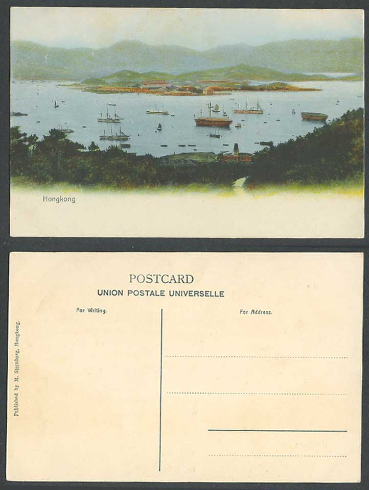 Hong Kong Harbour China Old Colour Postcard Chinese Junks Boats Ships & Panorama