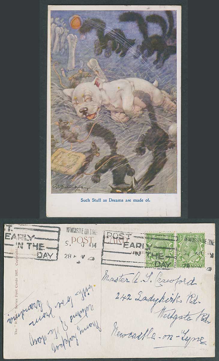 BONZO DOG G.E. Studdy 1925 Old Postcard Rats Cats Such Stuff Dreams Made Of 1007