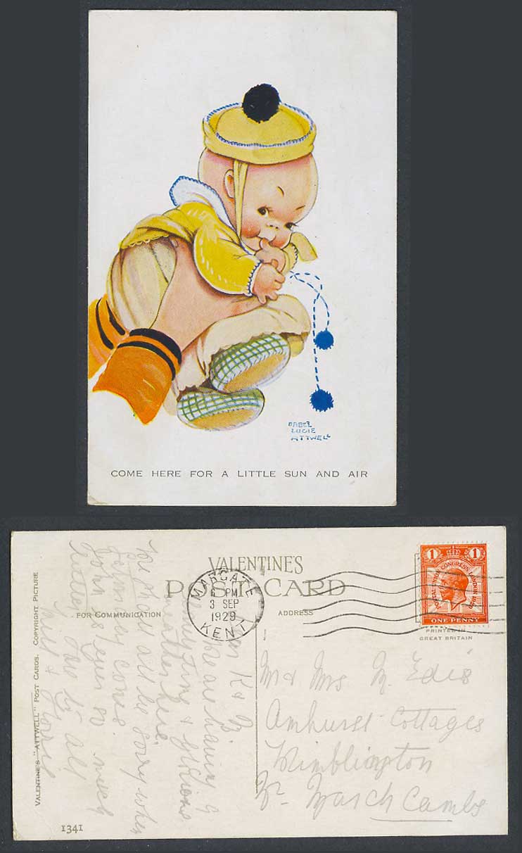MABEL LUCIE ATTWELL 1929 Old Postcard Baby Come Here For a Little Sun & Air 1341