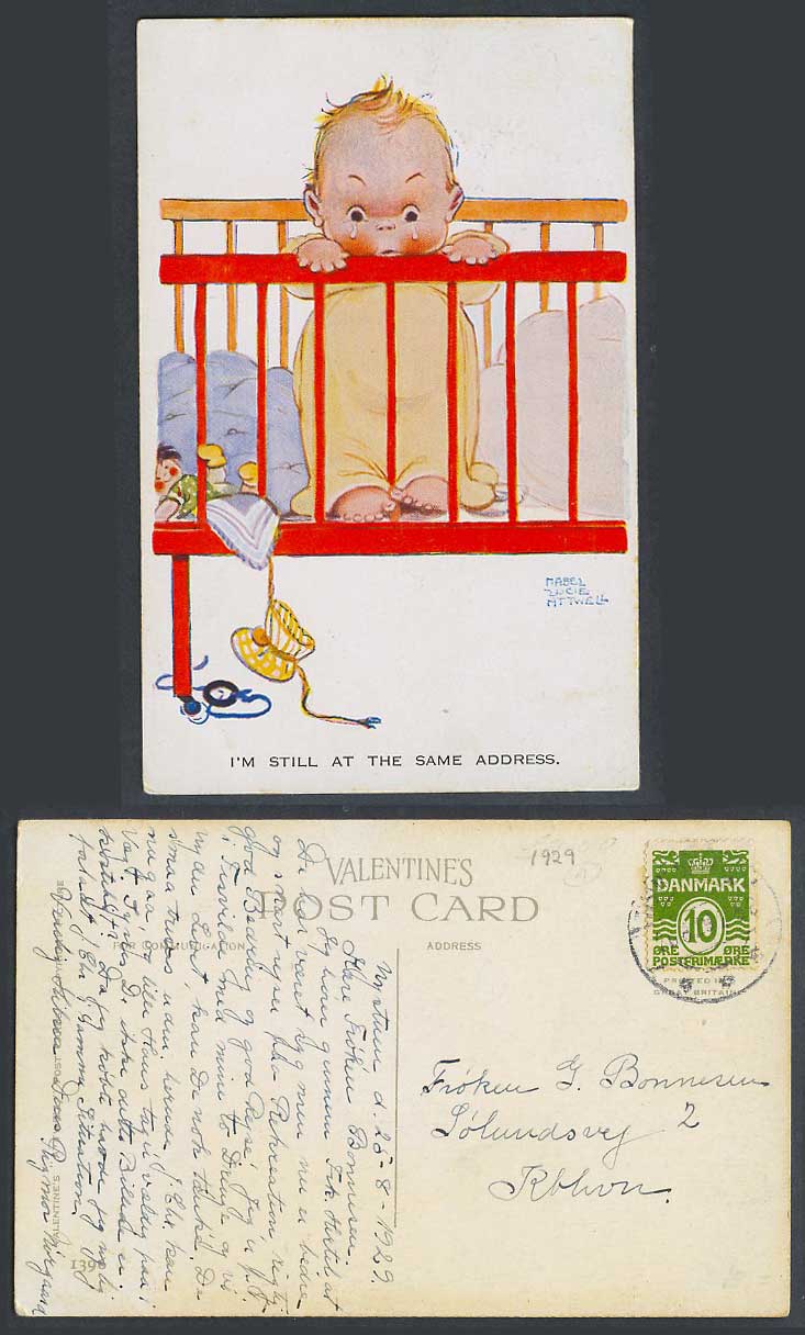 MABEL LUCIE ATTWELL Danish 10o 1929 Old Postcard Still at Same Address Doll 1396