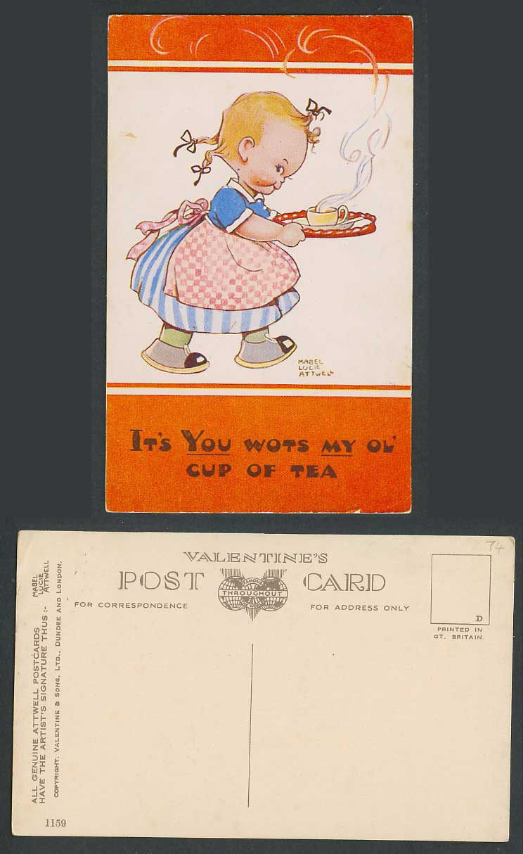 MABEL LUCIE ATTWELL Old Postcard Girl, It's You Wots My Ol' Cup of Tea Tray 1159