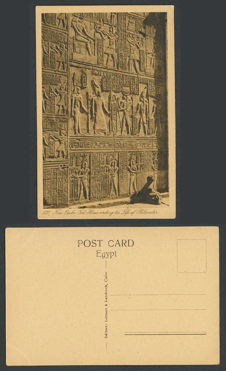 Egypt Old Postcard Kom-Ombo God Horus Writing Life of Philometer Temple Carvings