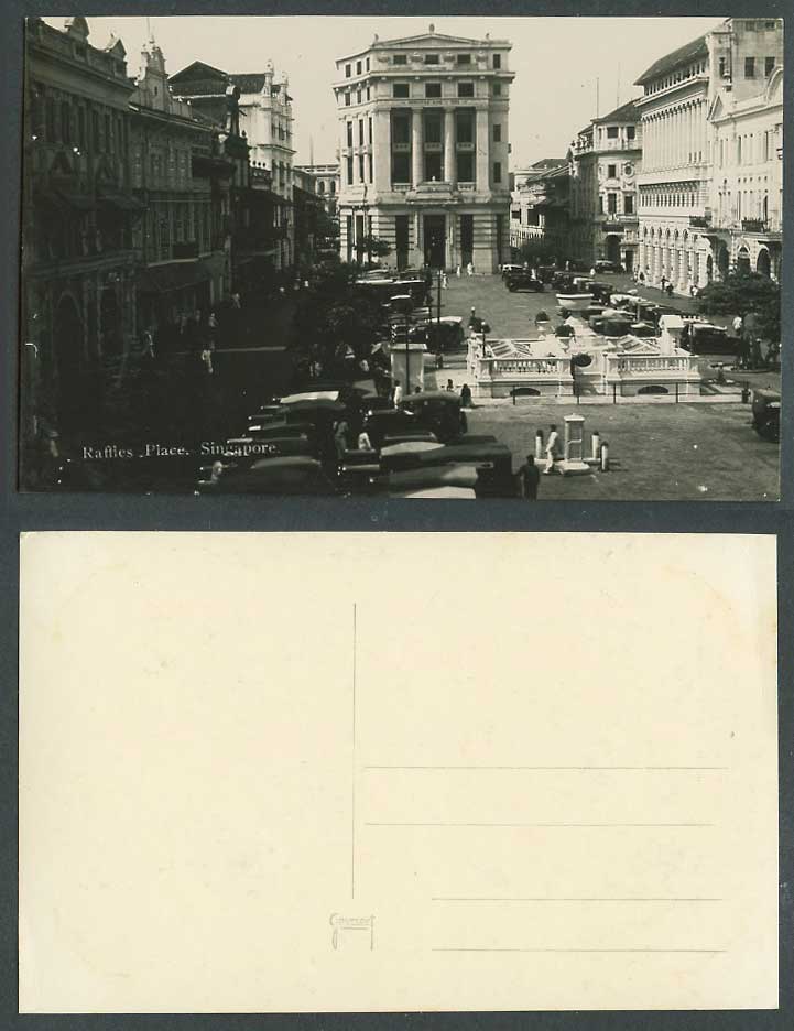 Singapore Old Real Photo Postcard Raffles Place Vintage Motor Car Parking Street