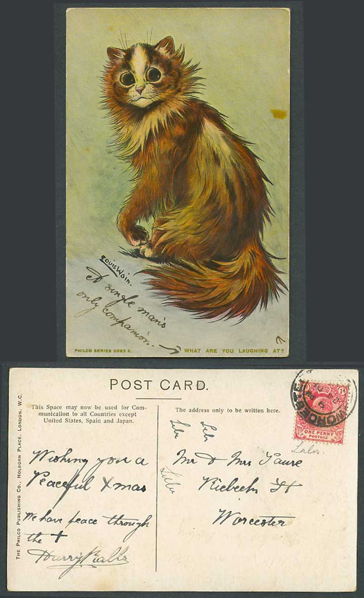 Louis Wain Artist Signed Cat Kitten What Are You Laughing At? Old Postcard 2083E