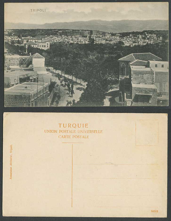 Lebanon 1918 Old Postcard Tripoli - General View Panorama Street Scene and Hills