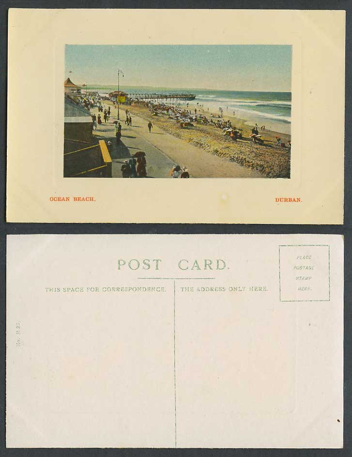 South Africa Old Embossed Postcard Ocean Beach Durban, Bathing Enclosure, Street