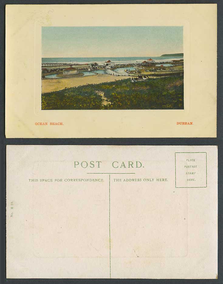 South Africa Old Embossed Postcard Ocean Beach Durban, Lakes, Bandstand Panorama