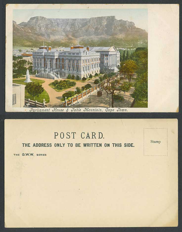 South Africa, Cape Town Old UB Postcard Parliament House, Table Mountain, Statue