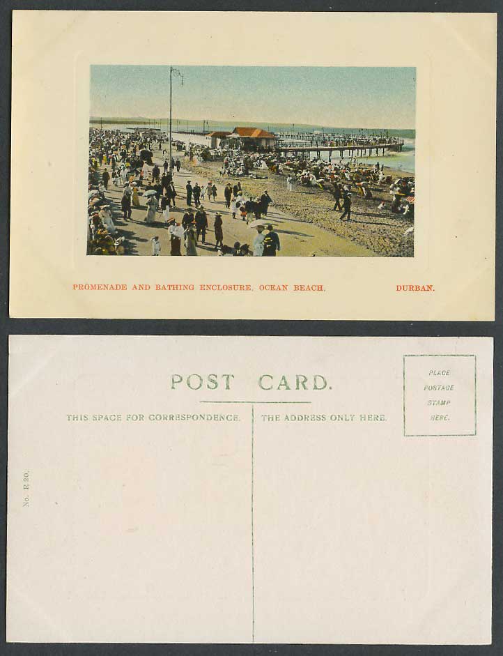 South Africa Old Embossd Postcard Promenade Bathing Enclosure Ocean Beach Durban