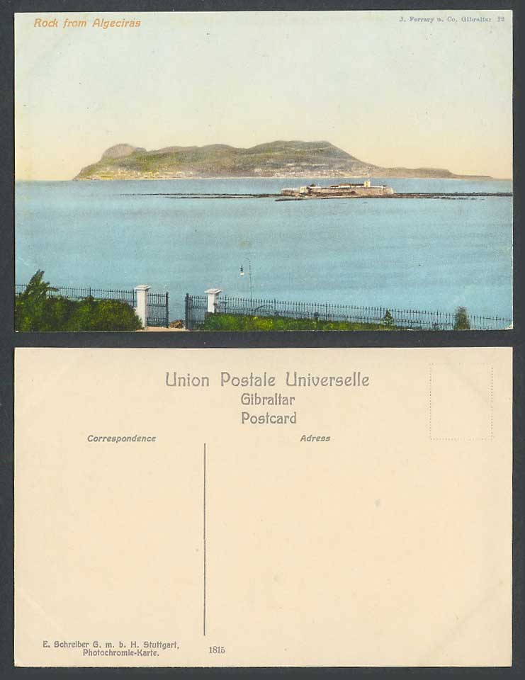Gibraltar Old Postcard Rock from Algeciras, Panorama, J Ferrary u Co E Schreiber