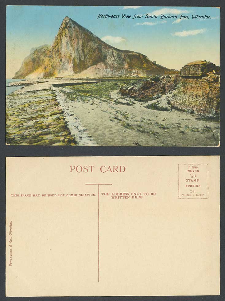 Gibraltar Old Colour Postcard North East View from Santa Barbara Fort Rock Beach
