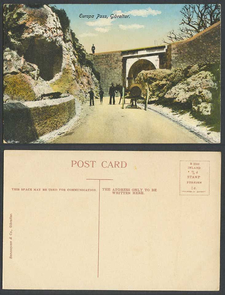 Gibraltar Old Colour Postcard Europa Pass, Gate Bridge Street Donkey Barrel Cart