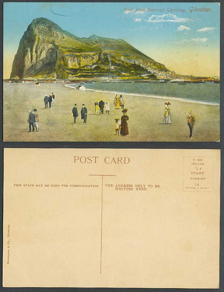 Gibraltar Old Postcard The Rock from Spanish Territory, Beach Men Women & Girls