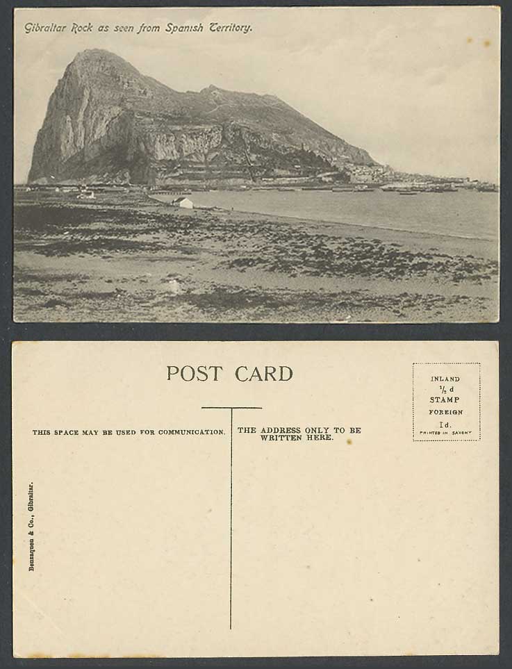 Gibraltar Old Postcard The Rock as seen from Spanish Territory Harbour Pier Boat
