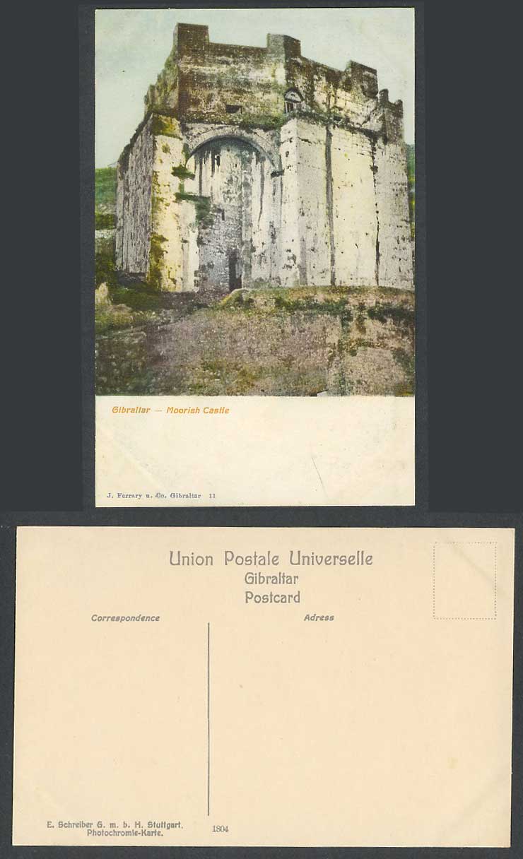 Gibraltar Old Colour Postcard Moorish Castle Ruins J. Ferrary u. Co. E Schreiber
