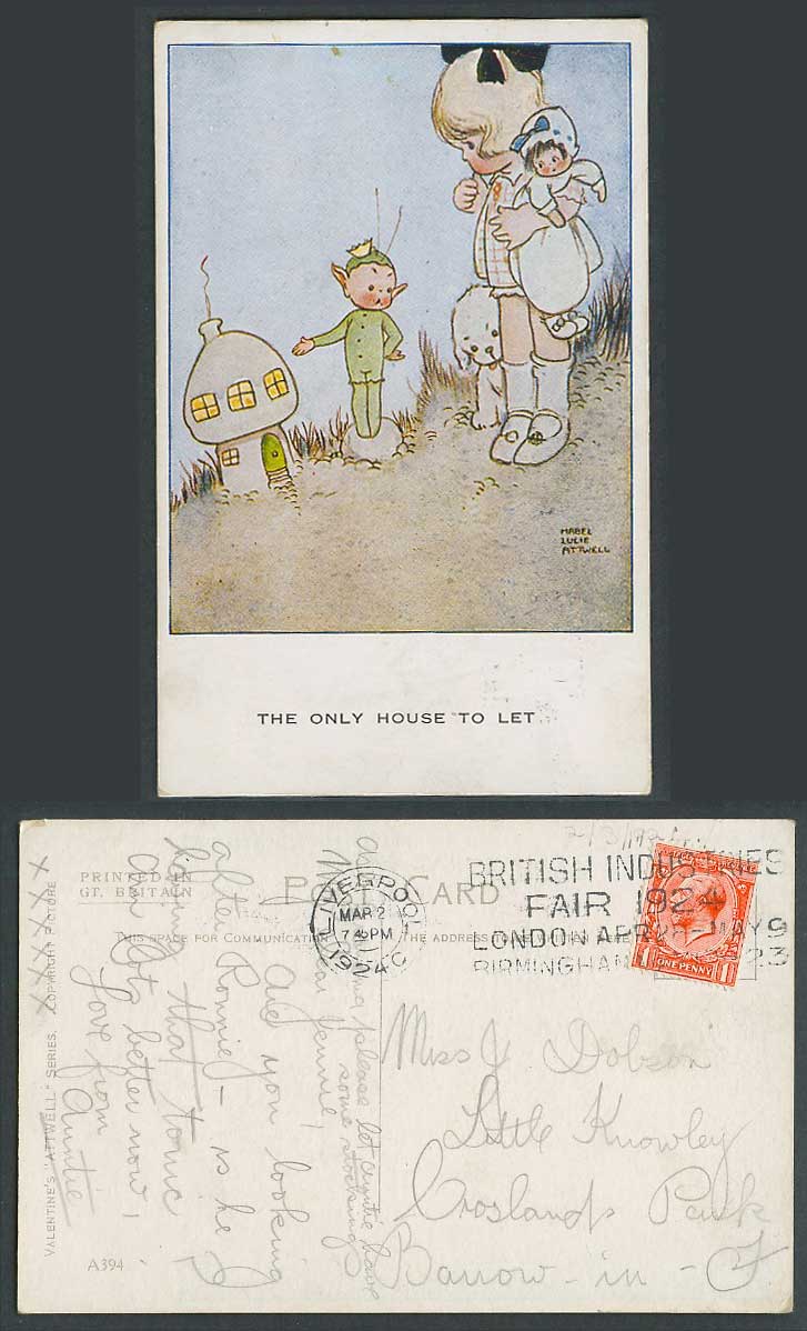 MABEL LUCIE ATTWELL 1924 Old Postcard The Only House to Let, Elf Fairy Doll A394