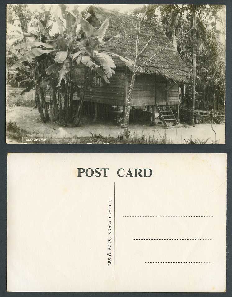 Kuala Lumpur Old Real Photo Postcard Malay Hut Native House on Stilts Palm Trees