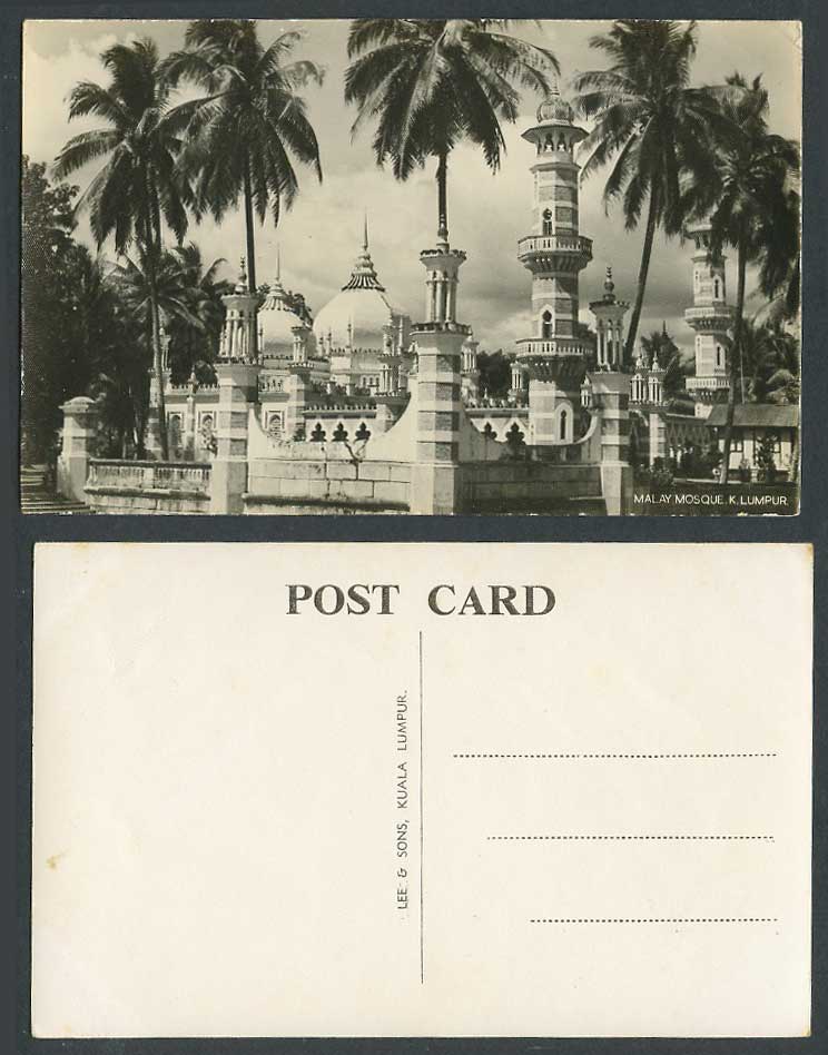 Kuala Lumpur Old Real Photo Postcard Malay Mosque Towers, Palm Trees, K. Lumpur