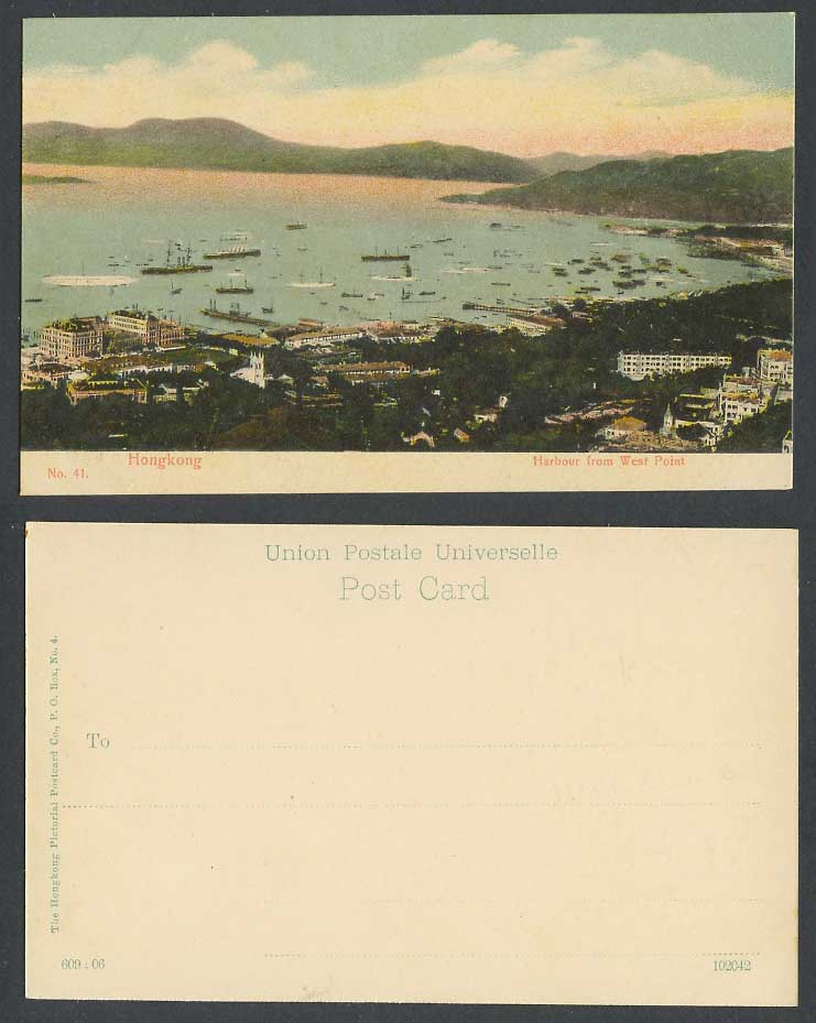 Hong Kong China Old Colour Postcard Harbour from West Point Panorama Ships Boats