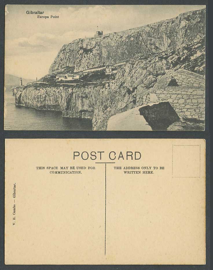 Gibraltar Old Postcard Europa Point Lighthouse Light House Cliffs Rocks VB Cumbo