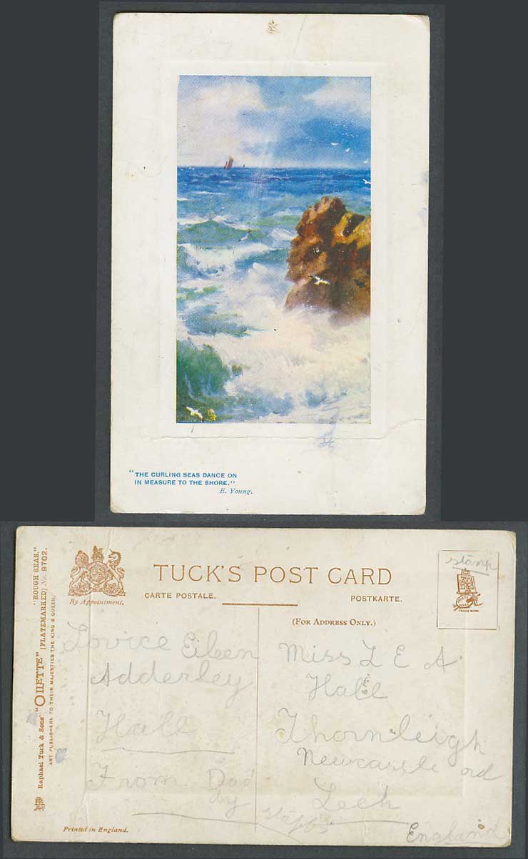 Artist Drawn Old Postcard Tuck's Rough Sea, Curling Seas Dance to Shore E. Young