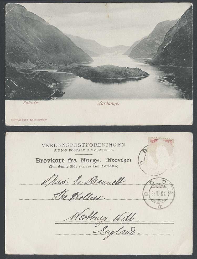 Norway 1904 Old UB Postcard Sorfjorden Hardanger Sørfjorden, Mountains Panorama