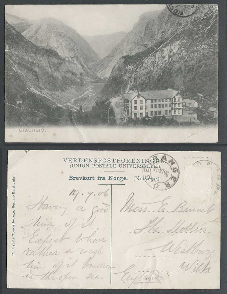Norway 1906 Old Postcard Stalheim Village Voss Hordaland Nærøydalen Valley Hills