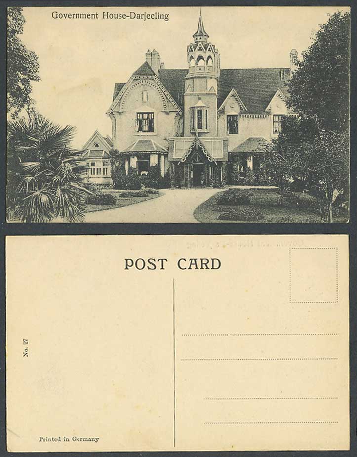 India Old Postcard Government House Darjeeling, Building Tower Garden Gardens 27