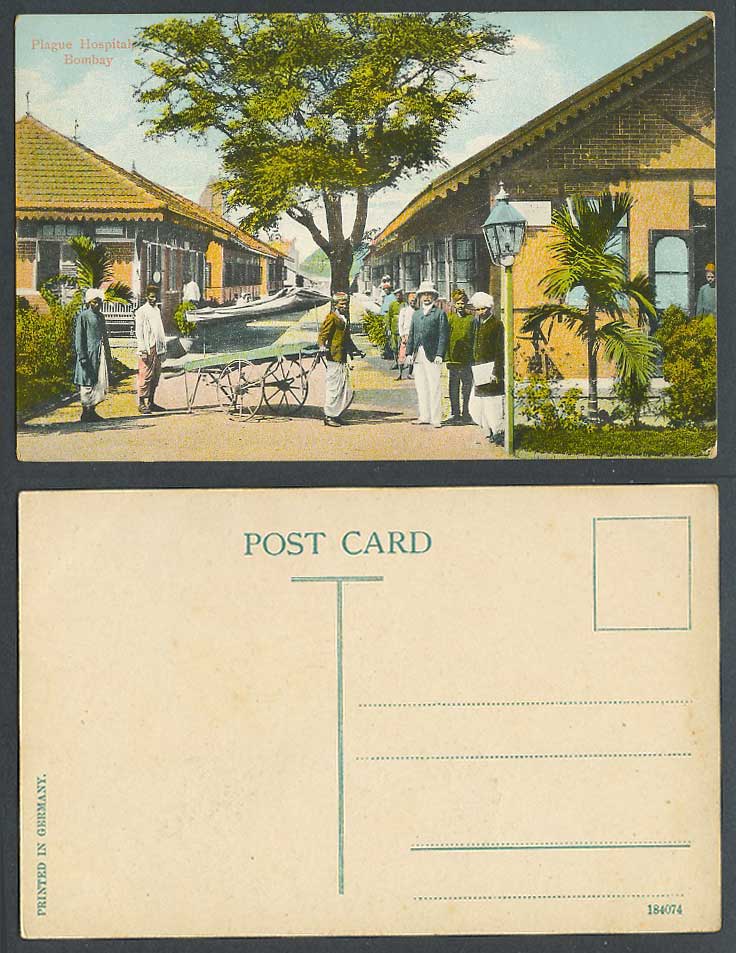 India Old Colour Postcard Plague Hospital Bombay, Western & Native Men Stretcher