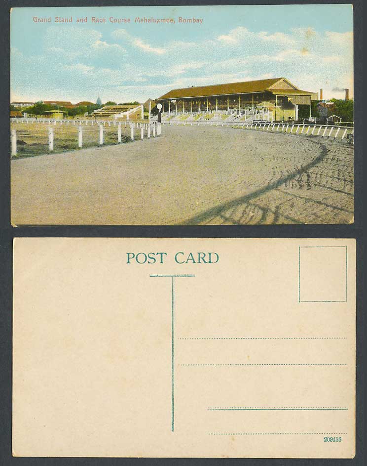 India Old Colour Postcard Grand Stand & Race Course Mahaluxmee Bombay Racecourse