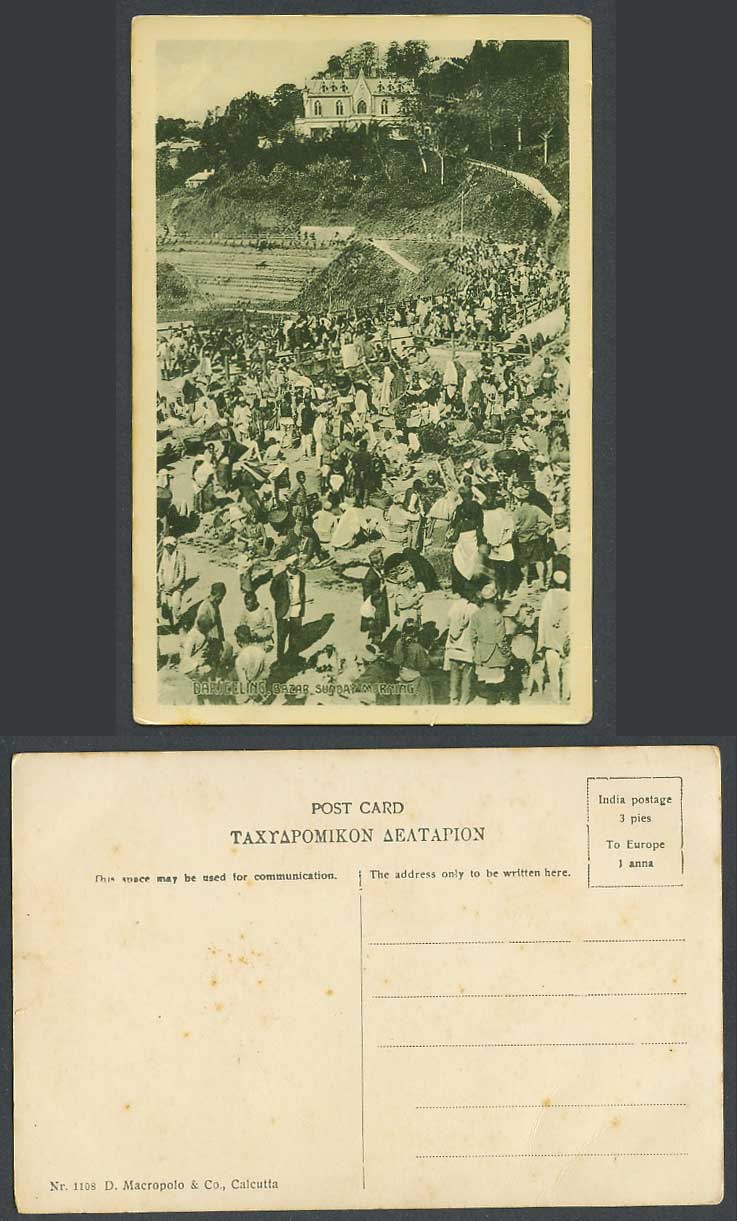 India Old Postcard Darjeeling Bazar, Sunday Morning, Market Street Scene Sellers