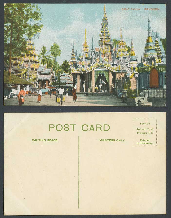 Burma Old Colour Postcard Great Pagoda Rangoon Burmese Temple Temples Palm Trees