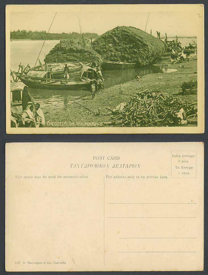 India Old Postcard Native Sampan Boats On The Hooghly River Scene, Calcutta 1197