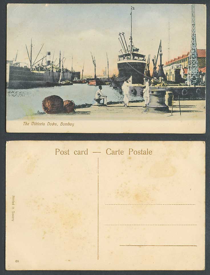 India Old Hand Tinted Postcard Victoria Viktoria Docks Bombay, Steam Ships Boats