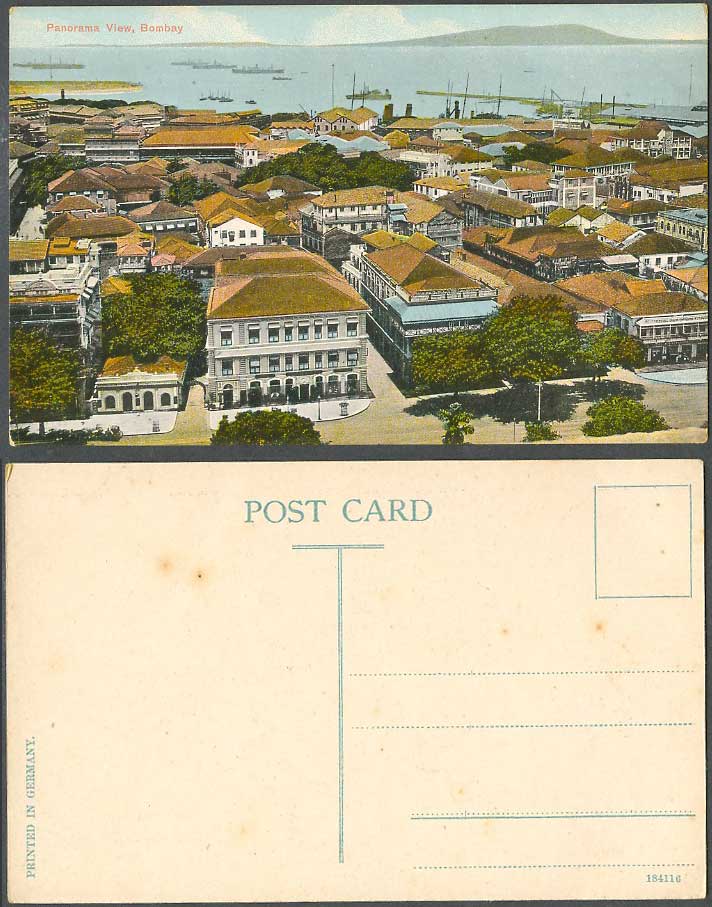 India Old Colour Postcard Panorama View Bombay, Street Scene Ships Boats Harbour