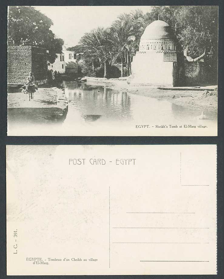 Egypt Old Postcard Cairo Sheikh's Tomb at El-Marg Village Donkey Palm Tree LC391
