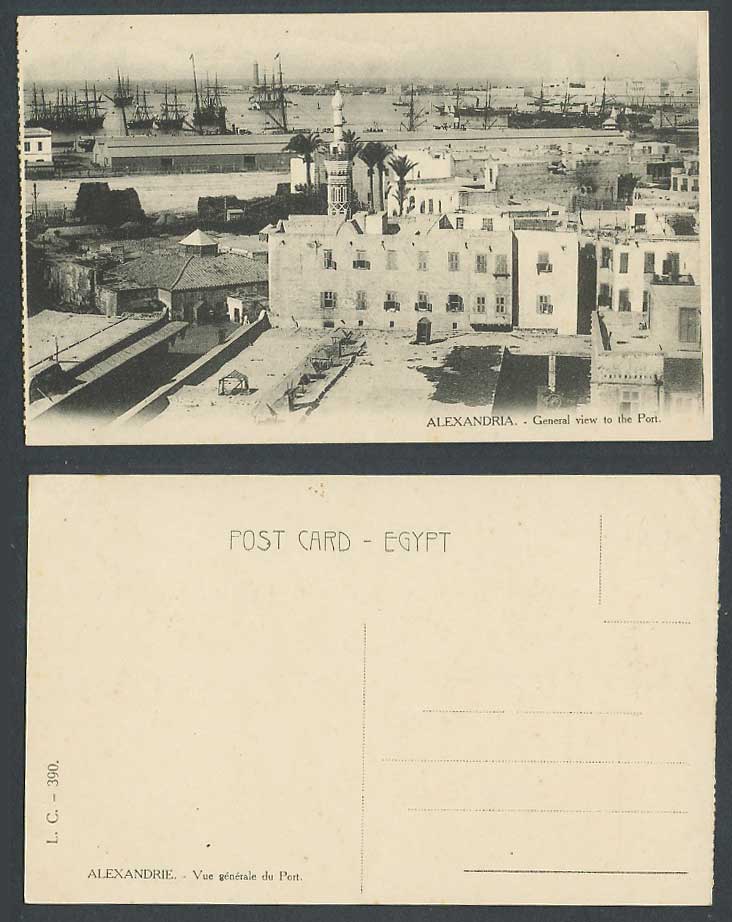 Egypt Old Postcard Alexandria General View to The Port Harbour Ships Boats LC390