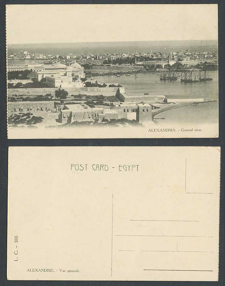 Egypt Old Postcard Alexandria General View Panorama Harbour Ships Boats L.C. 388