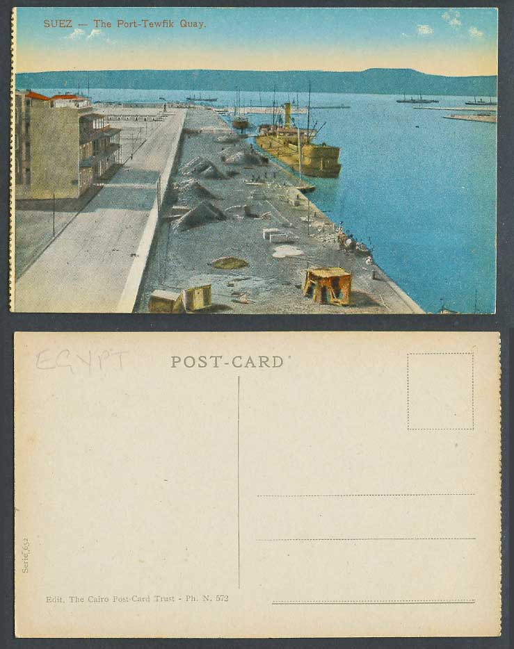 Egypt Old Colour Postcard SUEZ Port-Tewfik Quay Steamer Steam Ship Boats Harbour