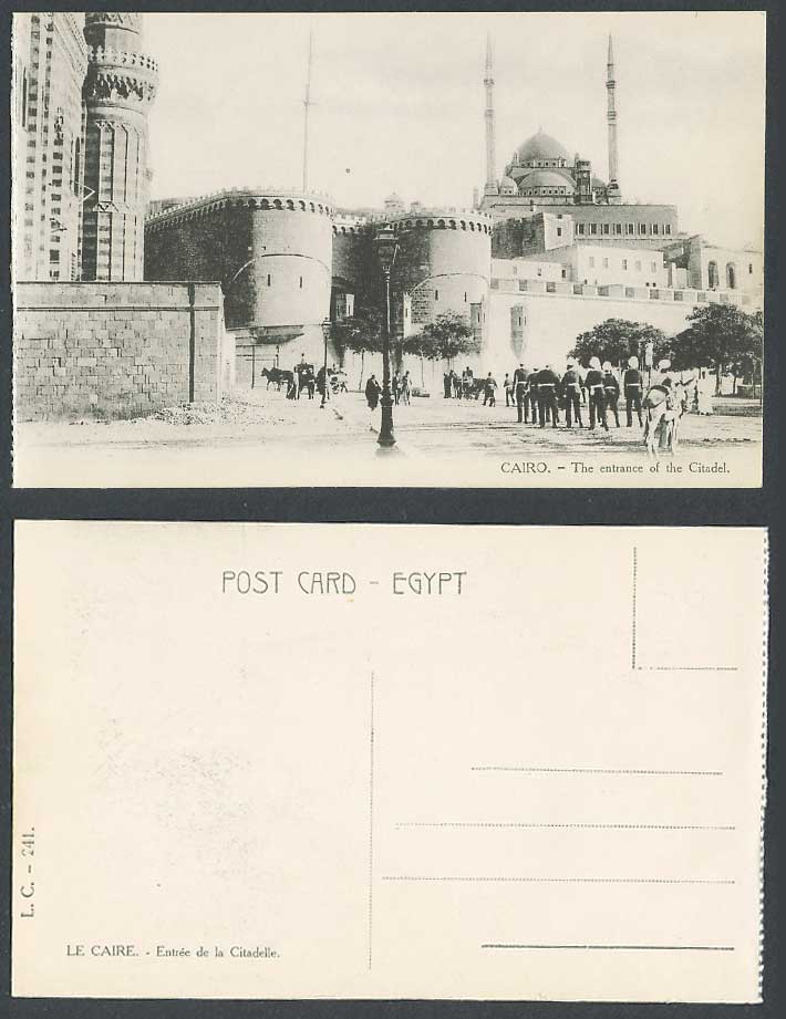 Egypt Old Postcard Cairo The Entrance of Citadel, Street, Soldiers Police Donkey