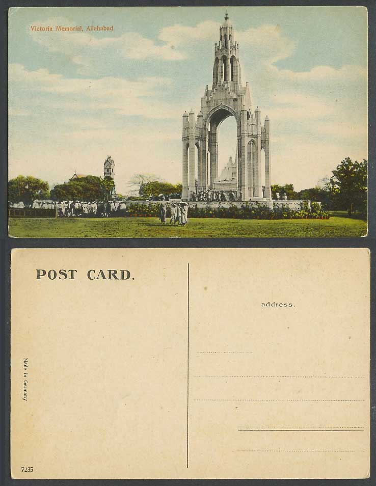 India Old Color Postcard Allahabad The Victoria Memorial Queen's Monument Statue