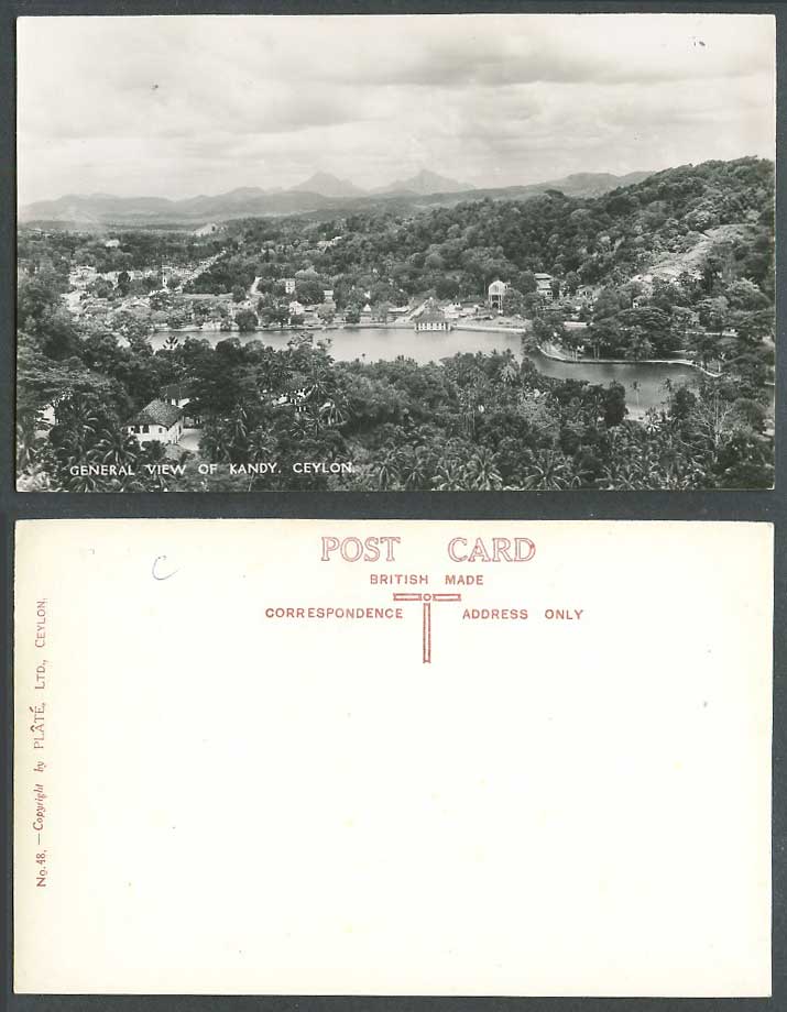 Ceylon Old Real Photo Postcard General View of KANDY LAKE Panorama Hills Plate48